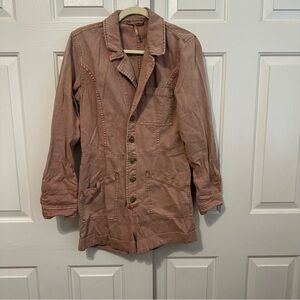 Free People Elaine Women's Utility Shortalls Pink Dusty Rose Size Small EUC RARE